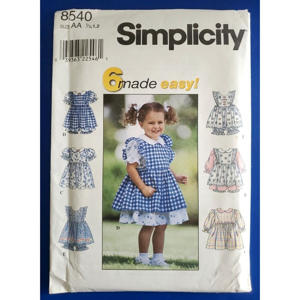Vtg Simplicity 8540 Sewing Pattern Childs Pinafore Dress Sz 1/2-1-2 UNCUT 1998